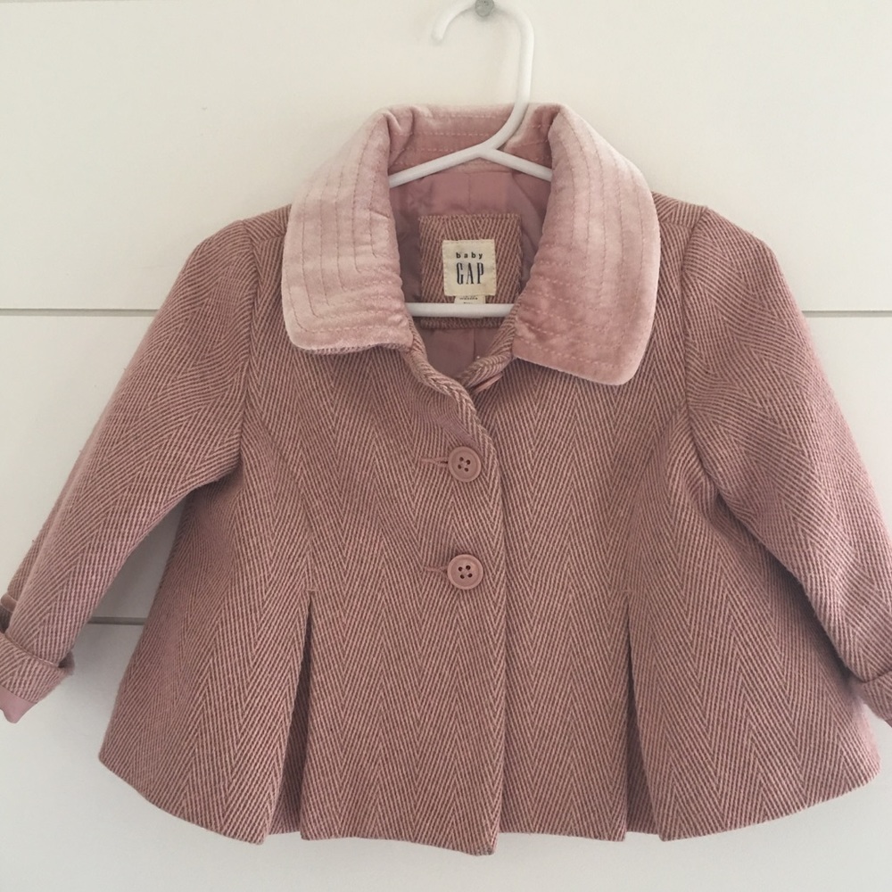 Pink Herringbone Vintage Style Coat | 12-18 Mos